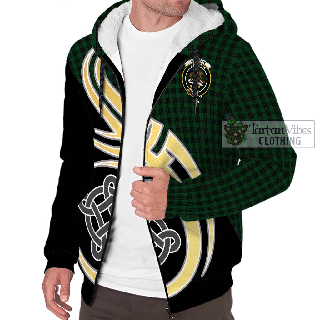 Graham Tartan Sherpa Hoodie with Family Crest and Celtic Symbol Style - Tartan Vibes Clothing