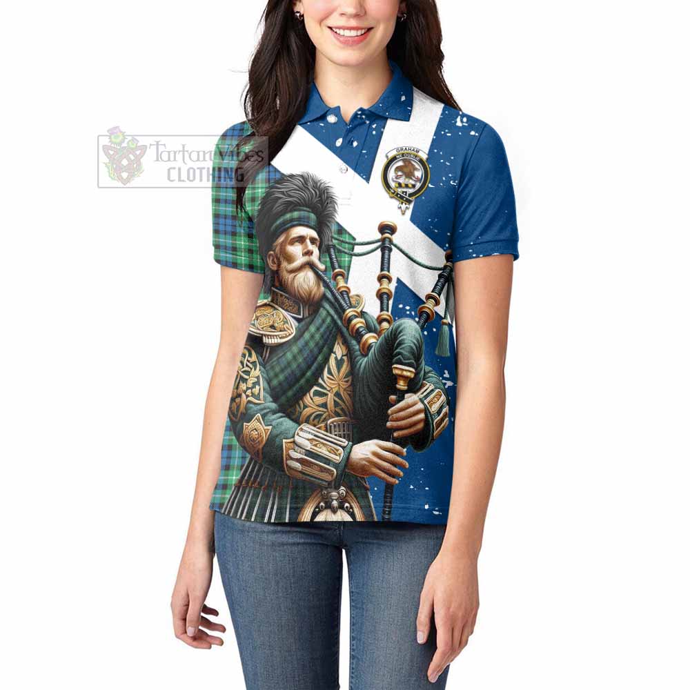 Tartan Vibes Clothing Graham Tartan Women's Polo Shirt with Family Crest Scottish Bagpiper Vibes