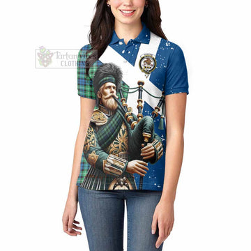 Graham Tartan Women's Polo Shirt with Family Crest Scottish Bagpiper Vibes