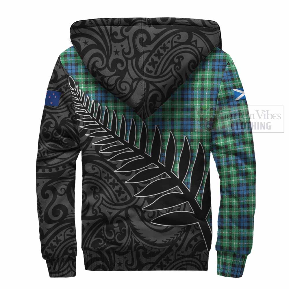 Tartan Vibes Clothing Graham Crest Tartan Sherpa Hoodie with New Zealand Silver Fern Half Style