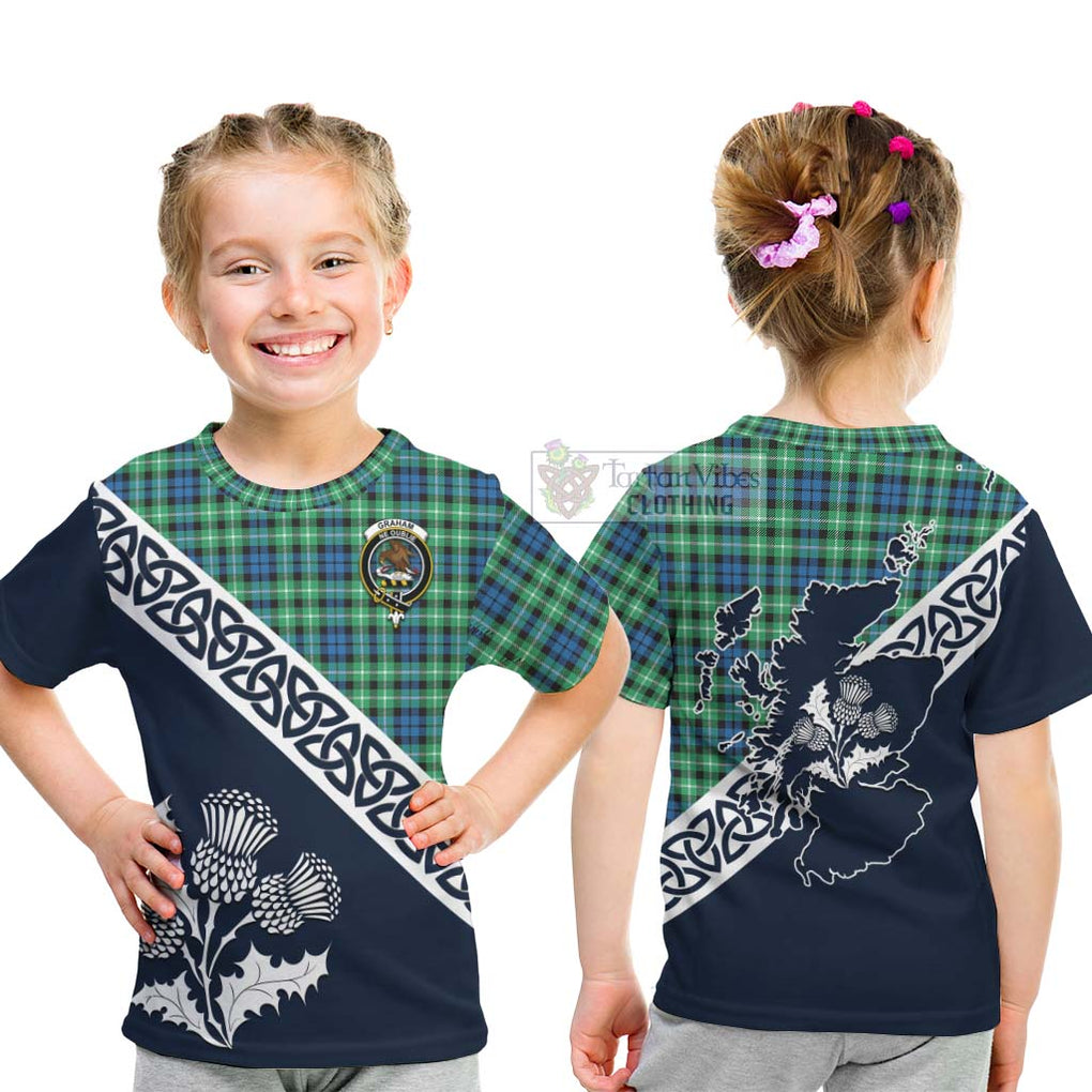 Tartan Vibes Clothing Graham Tartan Kid T-Shirt Featuring Thistle and Scotland Map