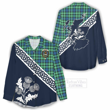 Graham Tartan Women's Casual Shirt Featuring Thistle and Scotland Map