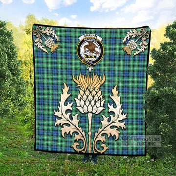 Graham Tartan Quilt with Family Crest and Golden Thistle Style