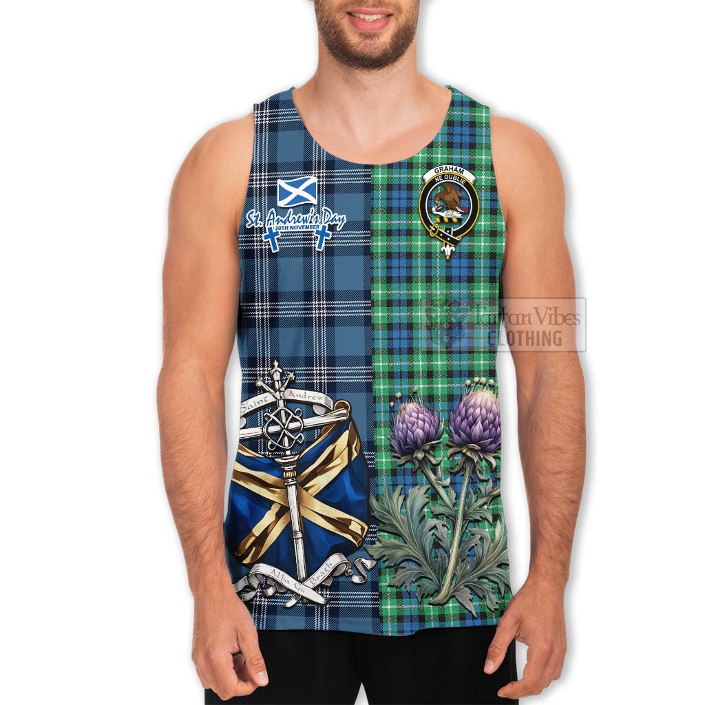 Tartan Vibes Clothing Graham Tartan Men's Tank Top Happy St. Andrew's Day Half Tartan Style