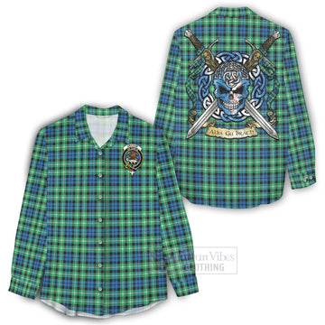 Graham Tartan Women's Casual Shirt with Family Crest Celtic Skull Style