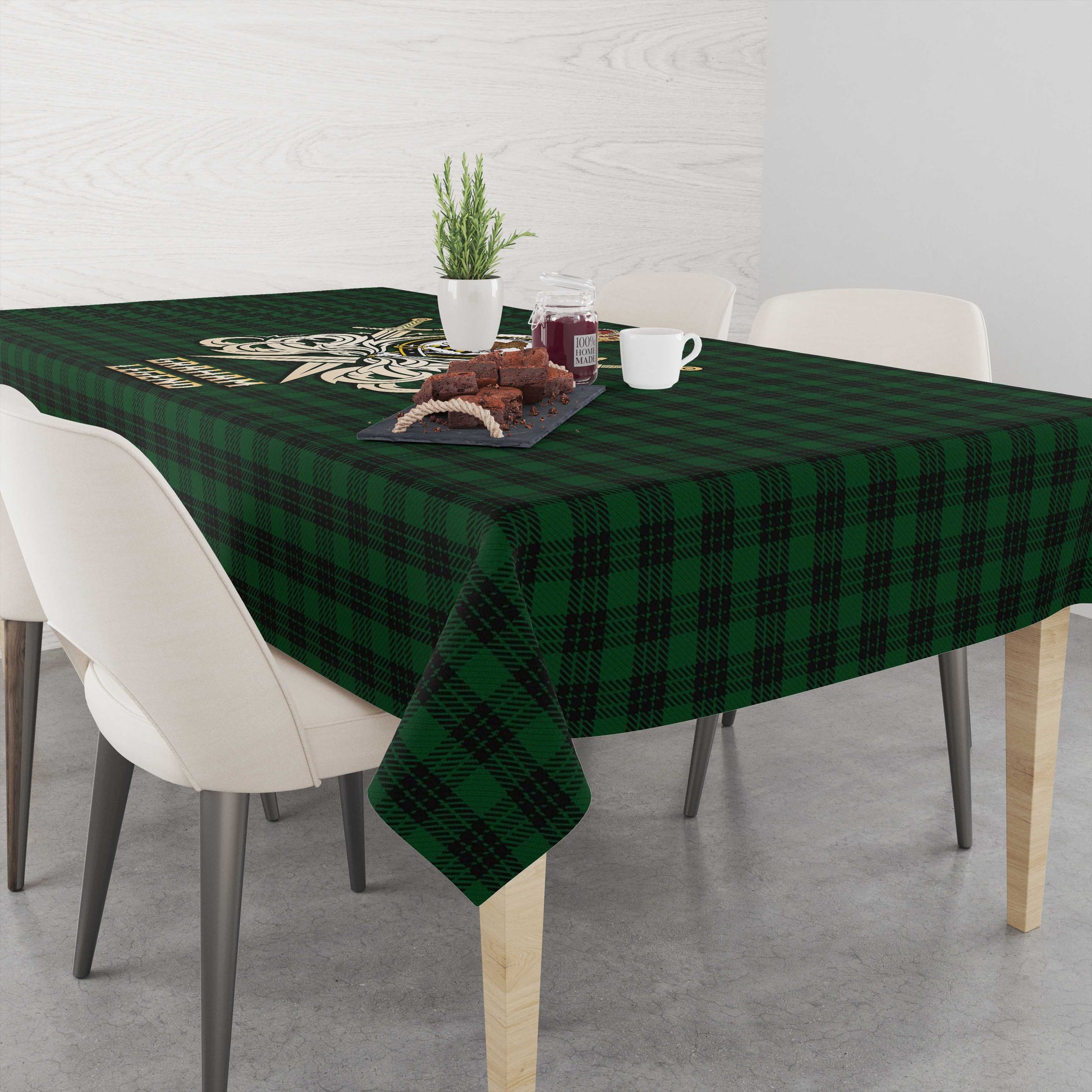 Tartan Vibes Clothing Graham Tartan Tablecloth with Clan Crest and the Golden Sword of Courageous Legacy