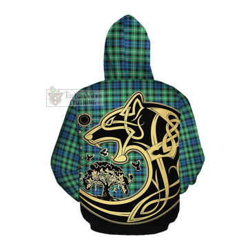 Graham Tartan Cotton Hoodie with Family Crest Celtic Wolf Style