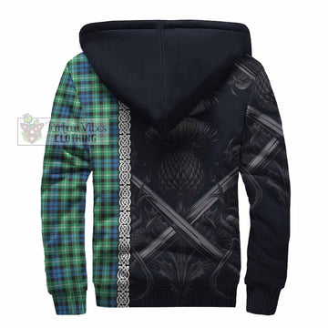 Graham Tartan Sherpa Hoodie with Family Crest Cross Sword Thistle Celtic Vibes