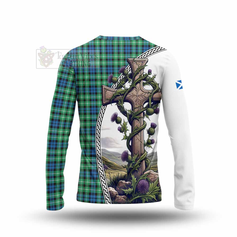 Tartan Vibes Clothing Graham Tartan Long Sleeve T-Shirt with Family Crest and St. Andrew's Cross Accented by Thistle Vines