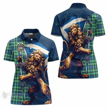 Graham Tartan Family Crest Women's Polo Shirt with Scottish Majestic Lion