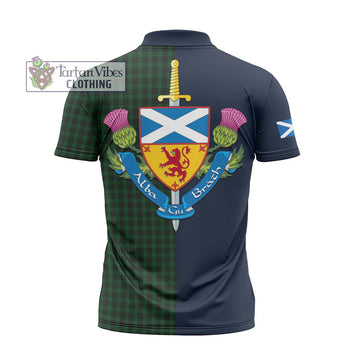 Graham Tartan Zipper Polo Shirt Alba with Scottish Lion Royal Arm Half Style