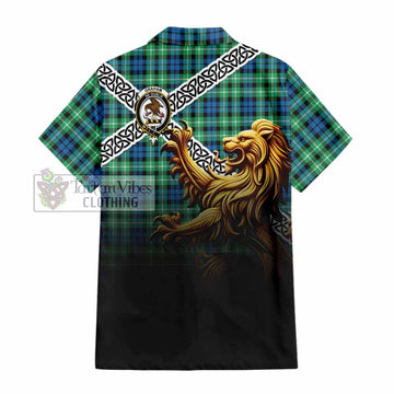 Graham Crest Tartan Hawaiian Shirt with Golden Lion Emblem Celtic Style - Tartan Vibes Clothing
