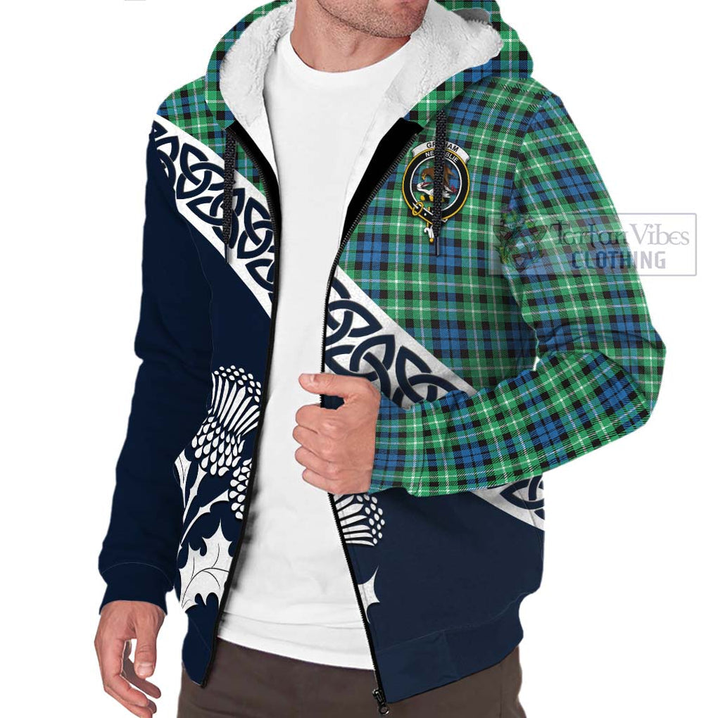 Tartan Vibes Clothing Graham Tartan Sherpa Hoodie Featuring Thistle and Scotland Map