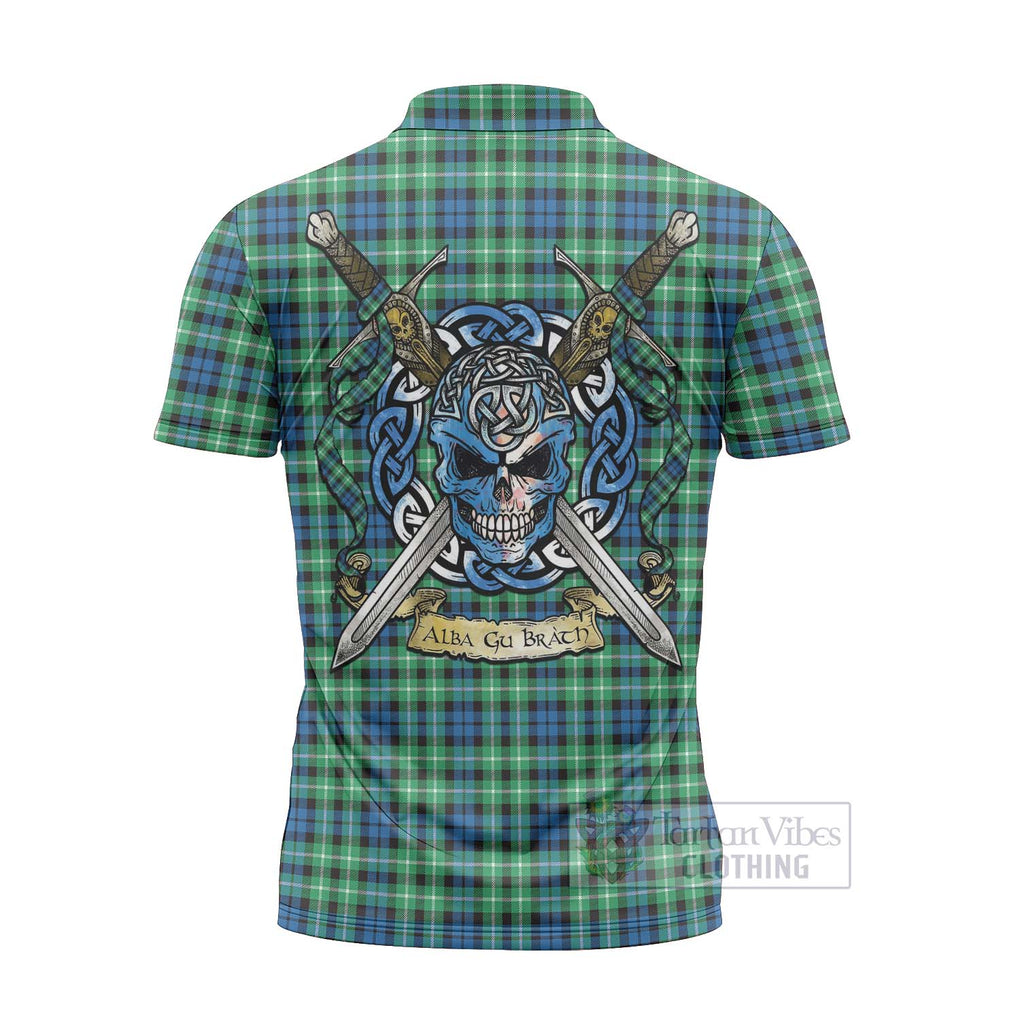 Tartan Vibes Clothing Graham Tartan Zipper Polo Shirt with Family Crest Celtic Skull Style