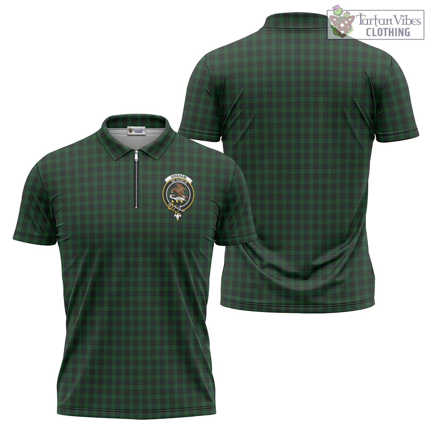 Tartan Vibes Clothing Graham Tartan Zipper Polo Shirt with Family Crest