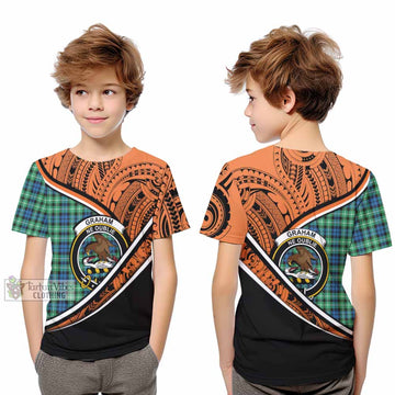 Graham Crest Tartan Kid T-Shirt with Polynesian Vibes Style - Orange Version