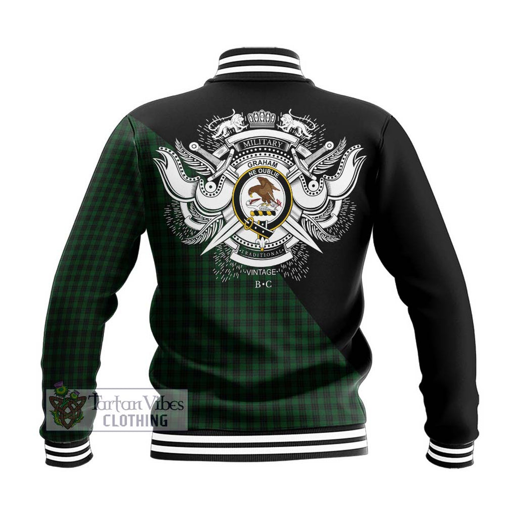 Graham Tartan Baseball Jacket with Family Crest and Military Logo Style - Tartanvibesclothing Shop