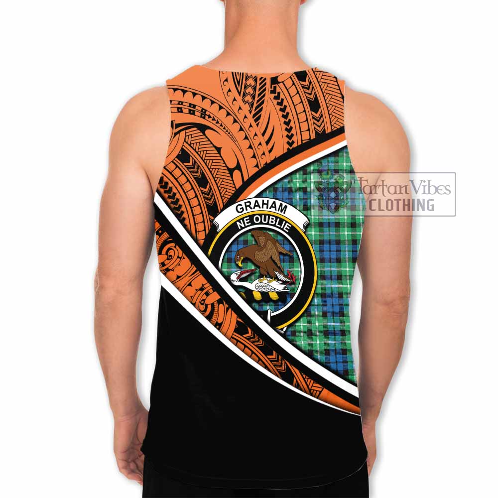 Tartan Vibes Clothing Graham Crest Tartan Men's Tank Top with Maori Tattoo Style - Orange Version