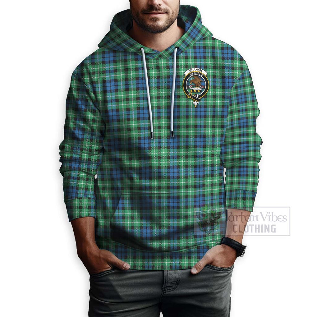 Tartan Vibes Clothing Graham Tartan Hoodie with Family Crest and Bearded Skull Holding Bottles of Whiskey