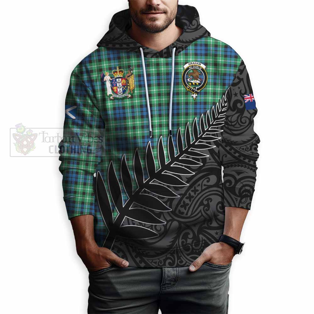 Tartan Vibes Clothing Graham Crest Tartan Hoodie with New Zealand Silver Fern Half Style