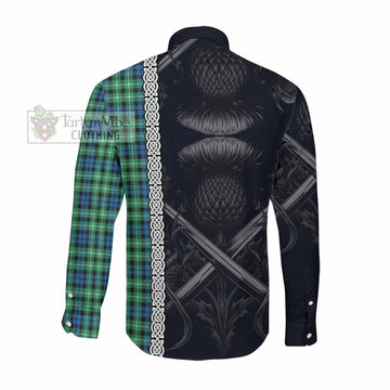 Graham Tartan Long Sleeve Button Shirt with Family Crest Cross Sword Thistle Celtic Vibes