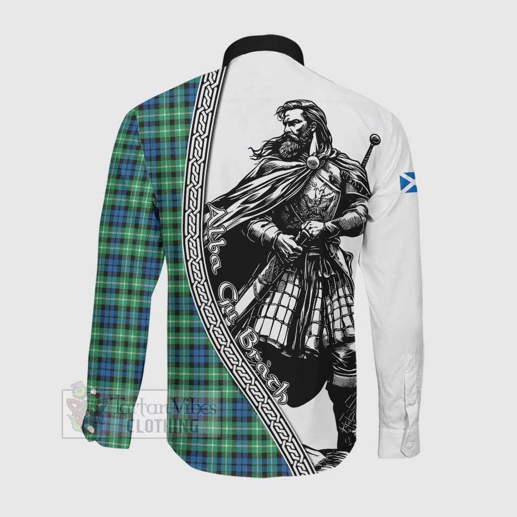 Tartan Vibes Clothing Graham Tartan Clan Crest Long Sleeve Button Shirt with Highlander Warrior Celtic Style