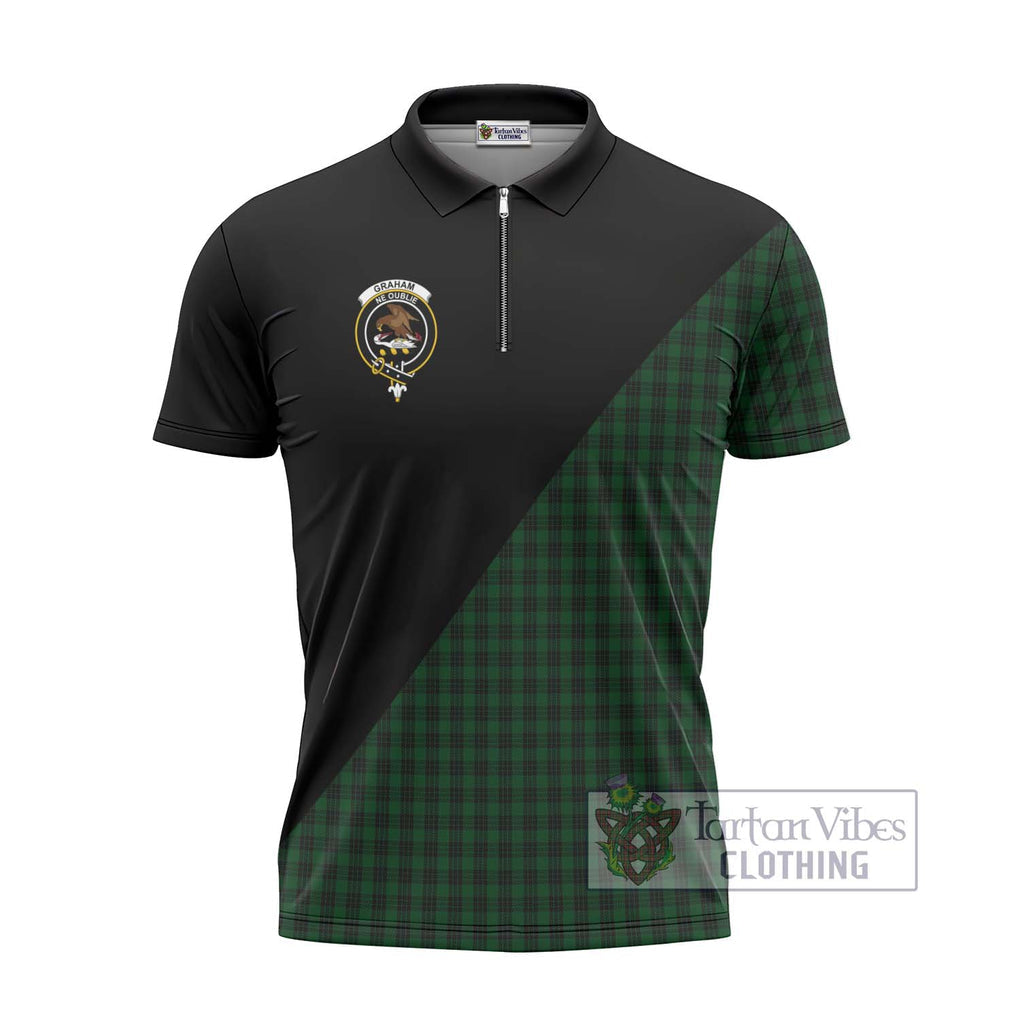 Graham Tartan Zipper Polo Shirt with Family Crest and Military Logo Style - Tartanvibesclothing Shop