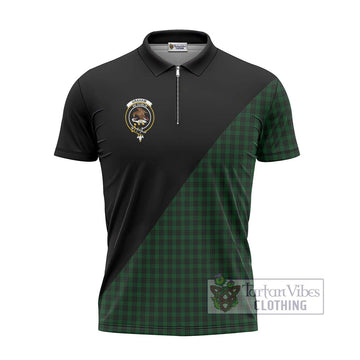 Graham Tartan Zipper Polo Shirt with Family Crest and Military Logo Style