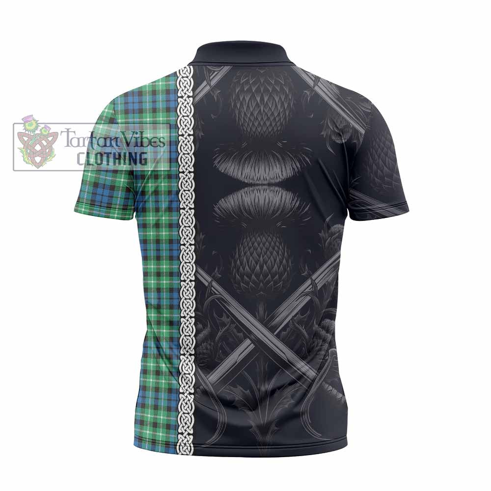 Tartan Vibes Clothing Graham Tartan Zipper Polo Shirt with Family Crest Cross Sword Thistle Celtic Vibes