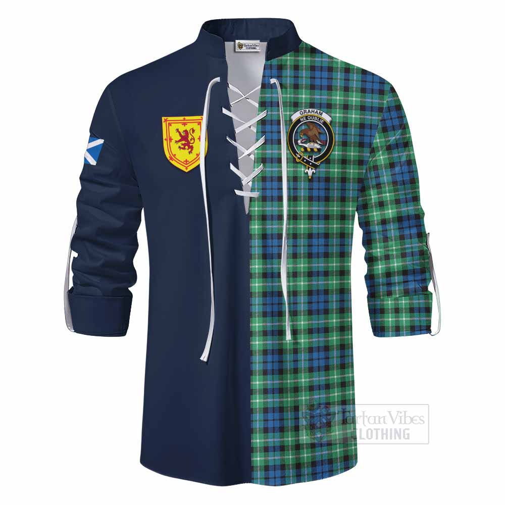 Graham Tartan Ghillie Kilt Shirt Alba with Scottish Lion Royal Arm Half Style