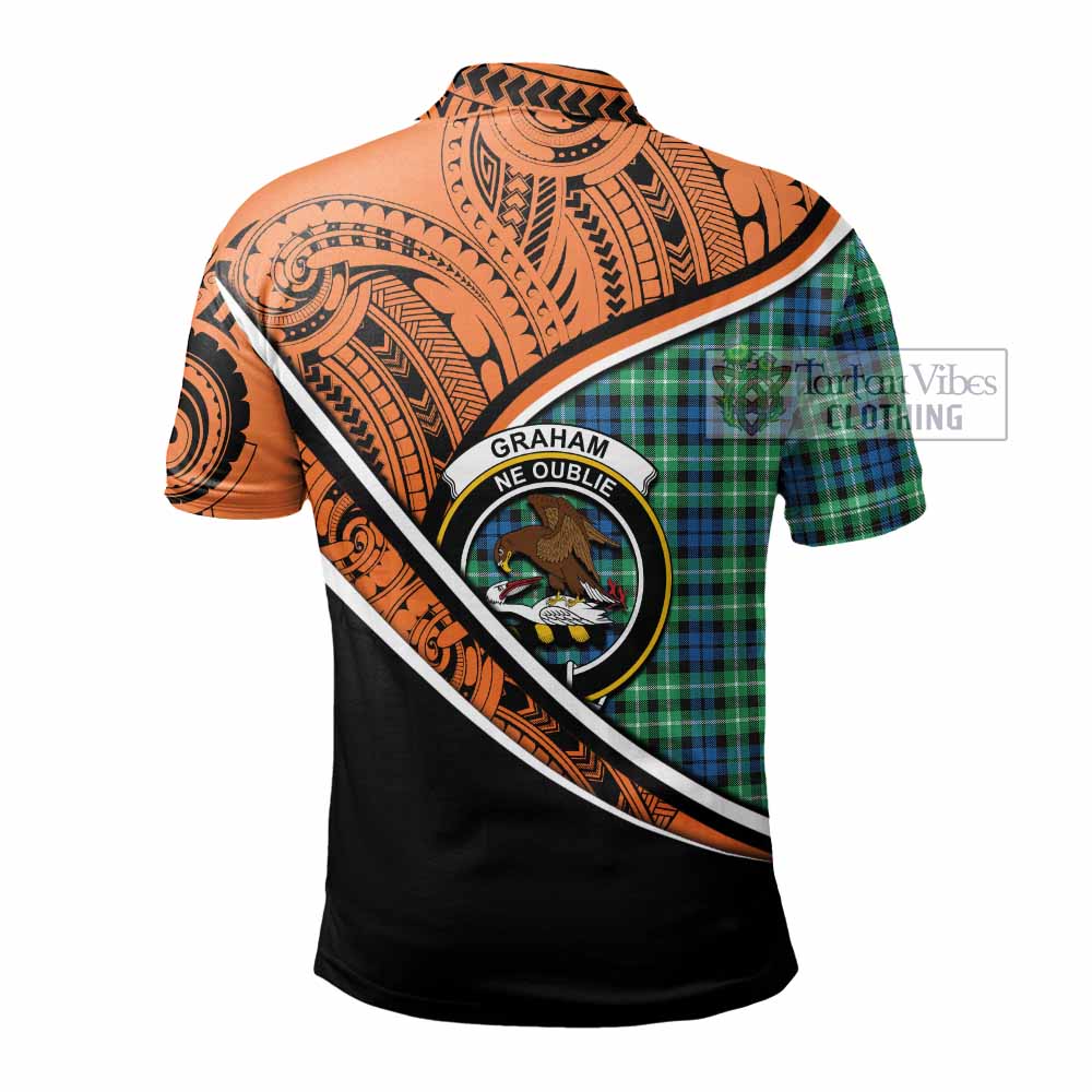 Tartan Vibes Clothing Graham Crest Tartan Polo Shirt with Maori Tattoo Style - Orange Version