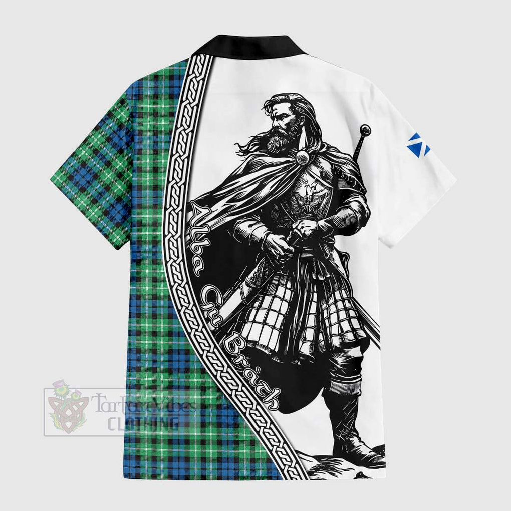 Tartan Vibes Clothing Graham Tartan Clan Crest Short Sleeve Button Shirt with Highlander Warrior Celtic Style