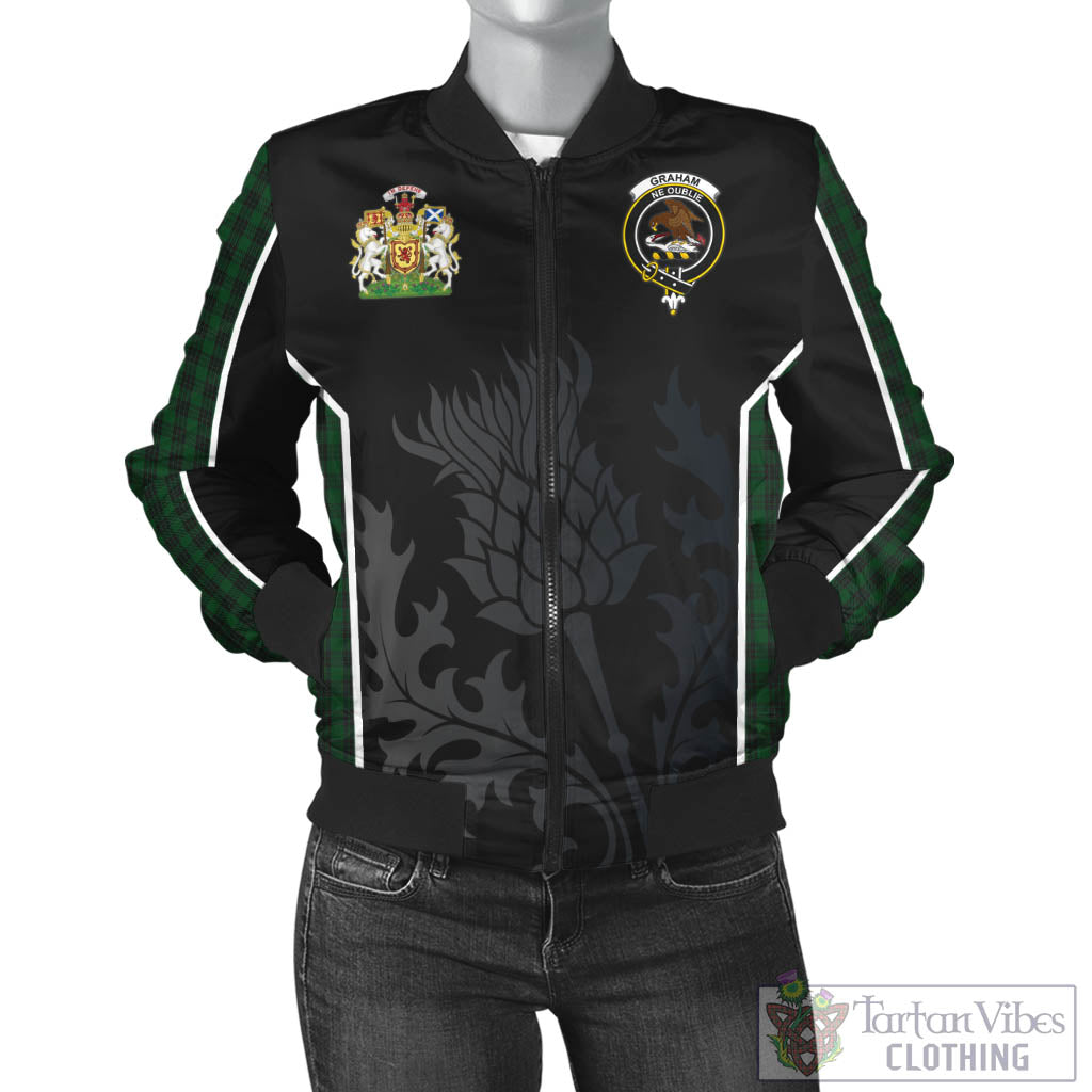 Tartan Vibes Clothing Graham Tartan Bomber Jacket with Family Crest and Scottish Thistle Vibes Sport Style