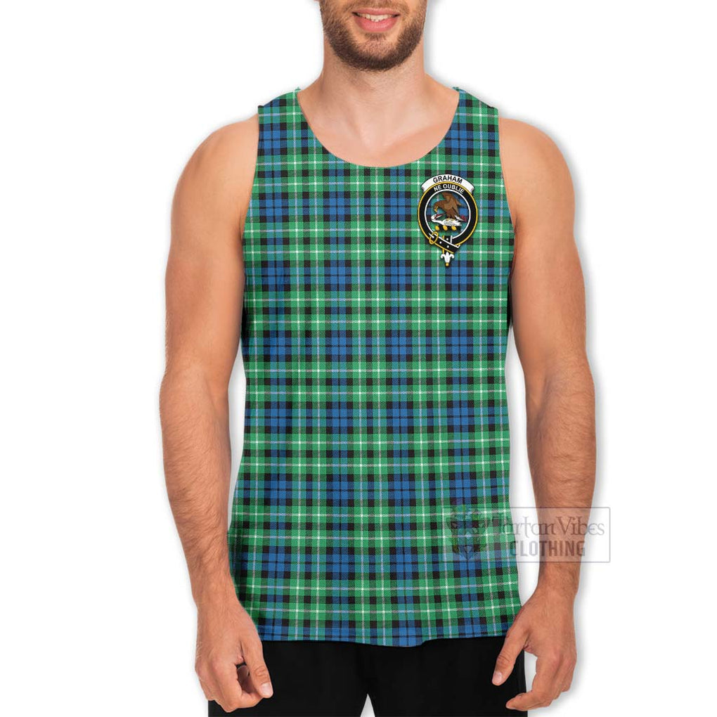 Tartan Vibes Clothing Graham Tartan Men's Tank Top with Family Crest and Bearded Skull Holding Bottles of Whiskey