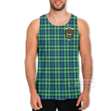 Graham Tartan Men's Tank Top with Family Crest and Bearded Skull Holding Bottles of Whiskey