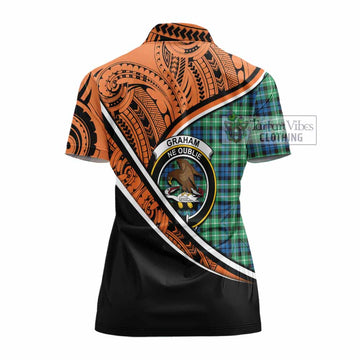 Graham Crest Tartan Women's Polo Shirt with Polynesian Vibes Style - Orange Version