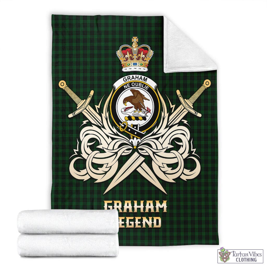 Tartan Vibes Clothing Graham Tartan Blanket with Clan Crest and the Golden Sword of Courageous Legacy