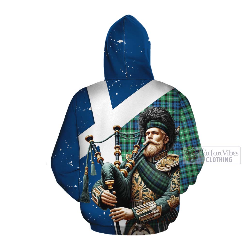 Tartan Vibes Clothing Graham Tartan Cotton Hoodie with Family Crest Scottish Bagpiper Vibes