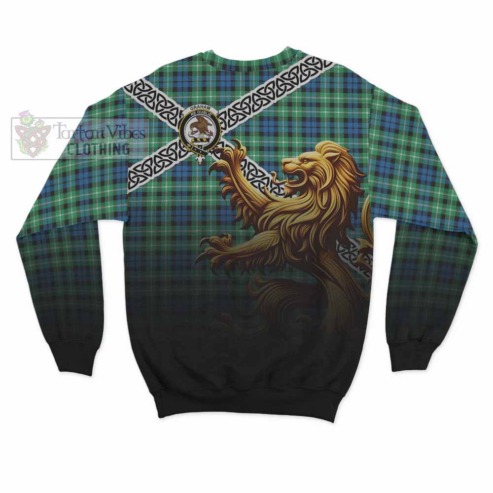 Graham Crest Tartan Sweatshirt with Golden Lion Emblem Celtic Style - Tartan Vibes Clothing