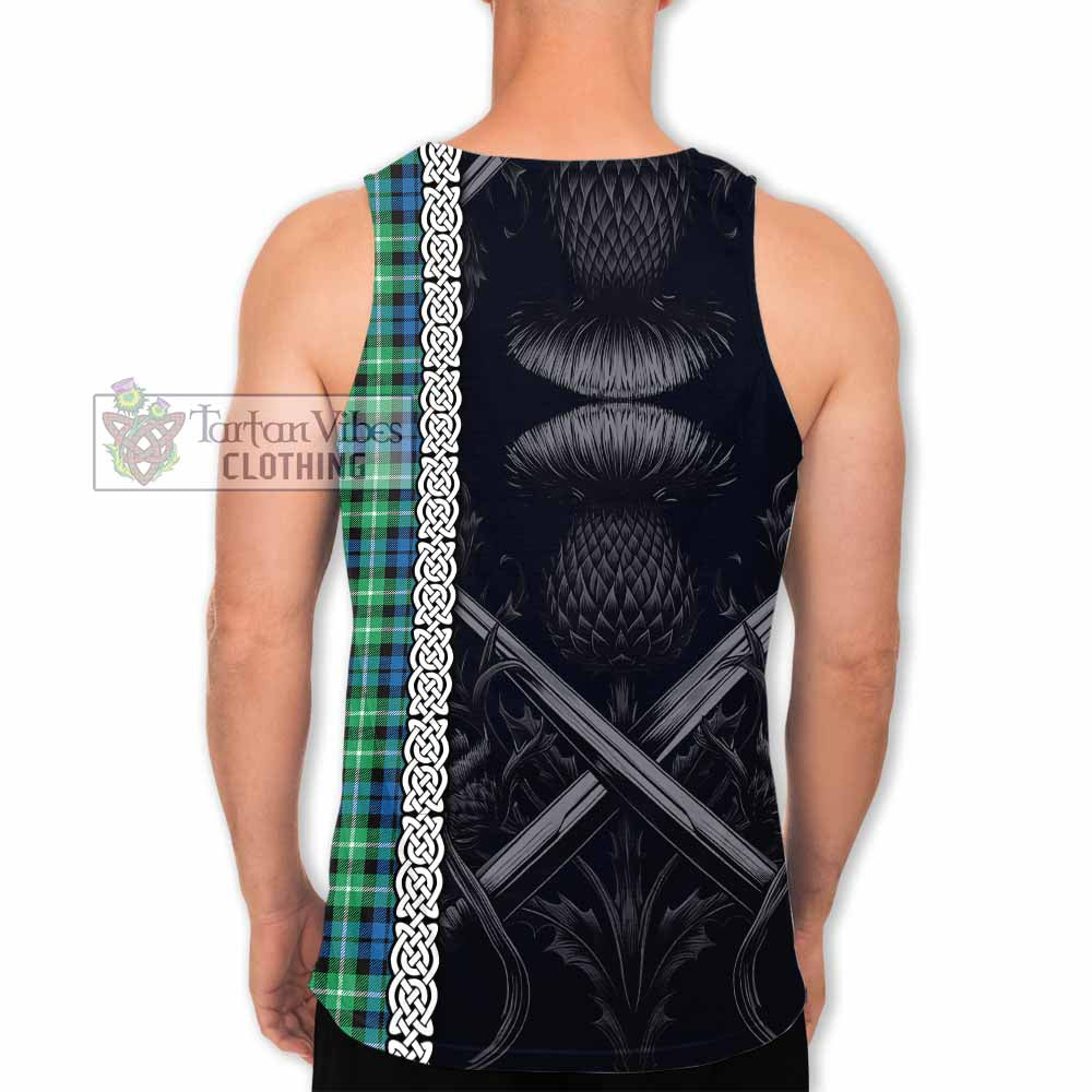 Tartan Vibes Clothing Graham Tartan Men's Tank Top with Family Crest Cross Sword Thistle Celtic Vibes