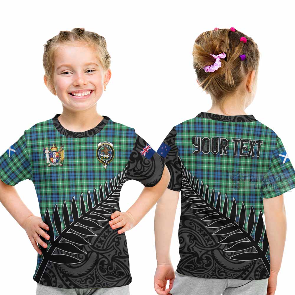 Tartan Vibes Clothing Graham Crest Tartan Kid T-Shirt with New Zealand Silver Fern Half Style