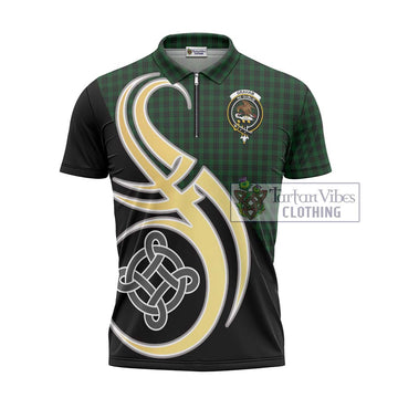 Graham Tartan Zipper Polo Shirt with Family Crest and Celtic Symbol Style