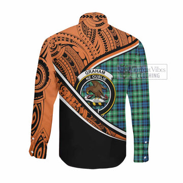 Graham Crest Tartan Long Sleeve Button Shirt with Polynesian Vibes Style - Orange Version