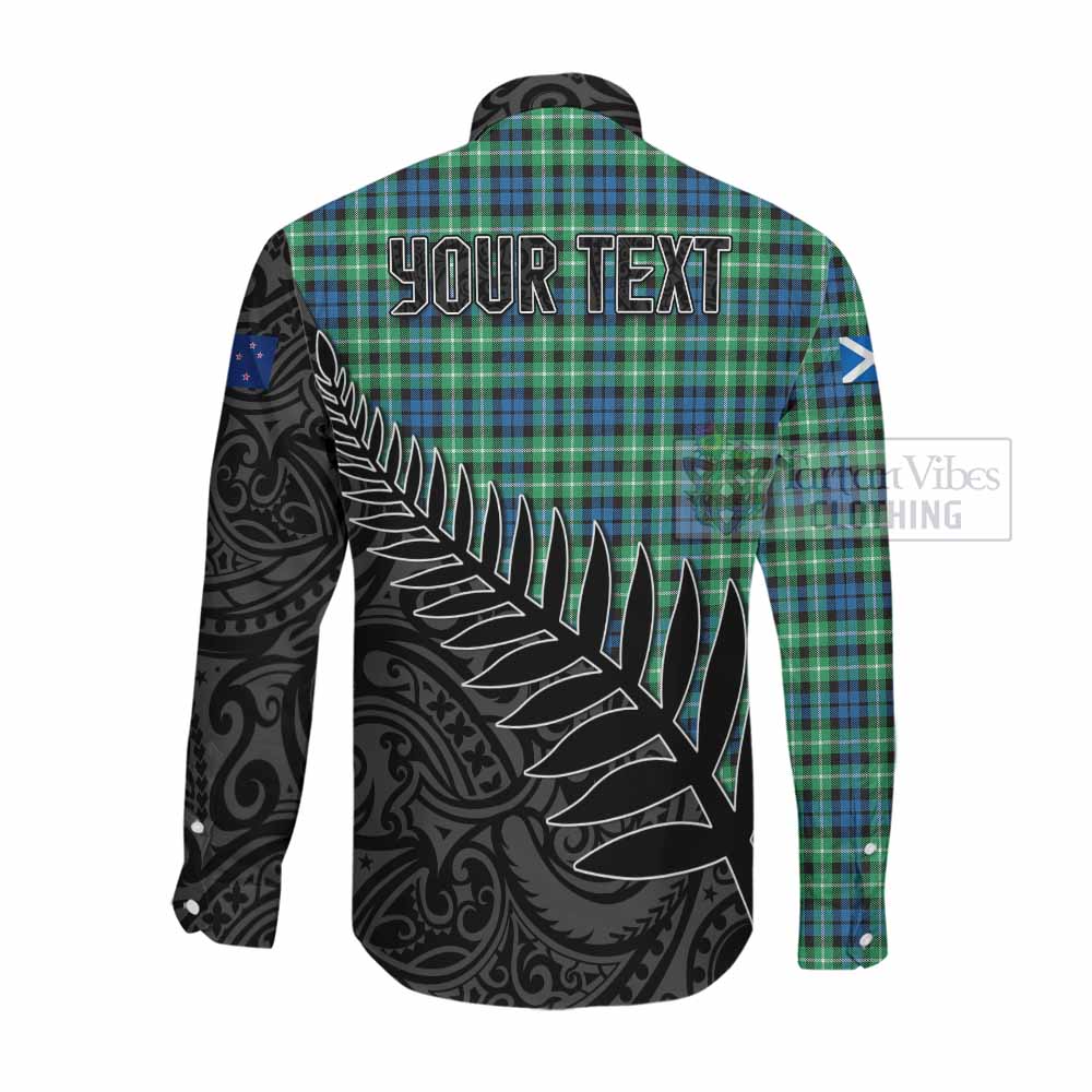 Tartan Vibes Clothing Graham Crest Tartan Long Sleeve Button Shirt with New Zealand Silver Fern Half Style