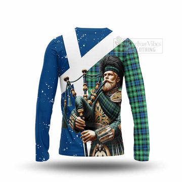 Graham Tartan Long Sleeve T-Shirt with Family Crest Scottish Bagpiper Vibes