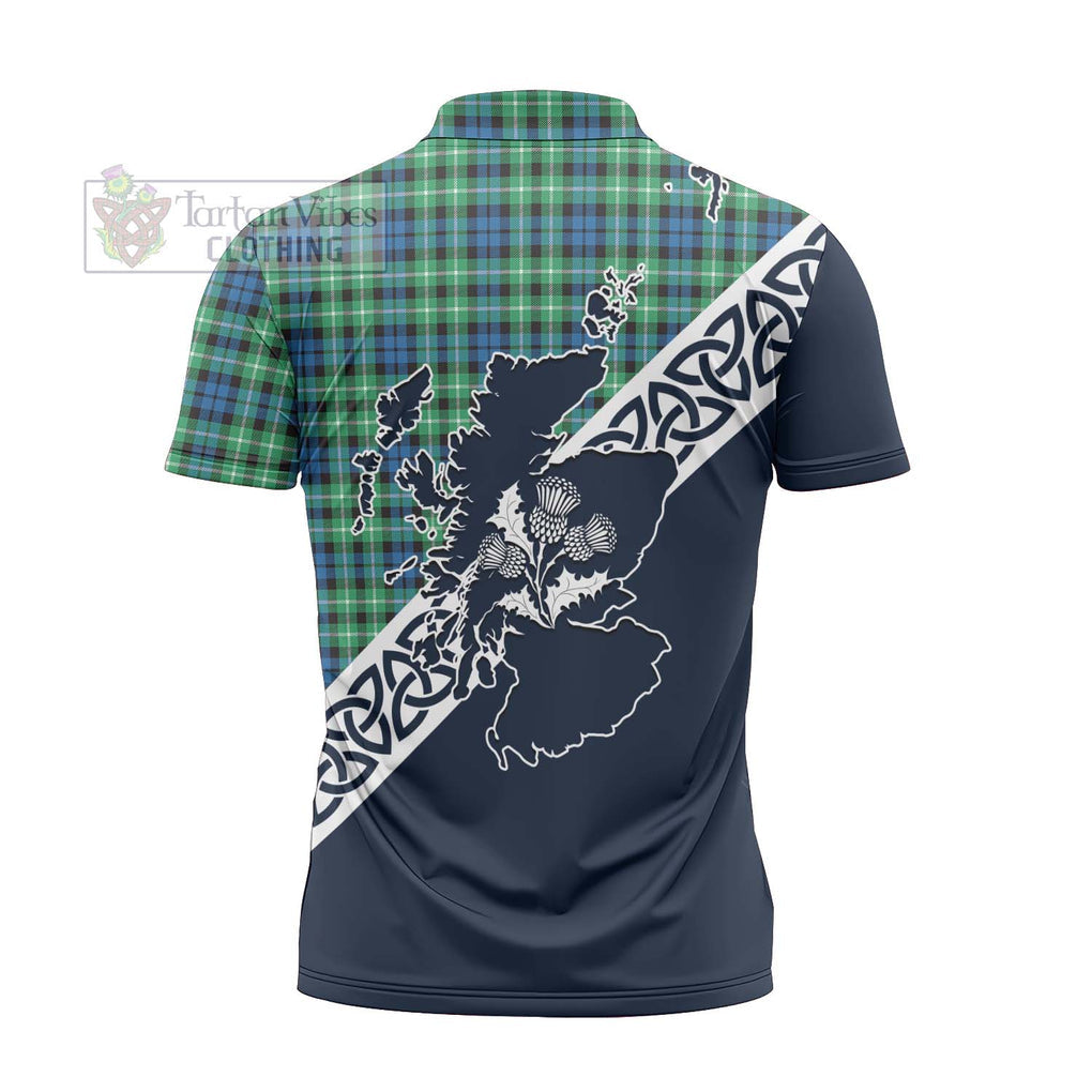 Tartan Vibes Clothing Graham Tartan Zipper Polo Shirt Featuring Thistle and Scotland Map