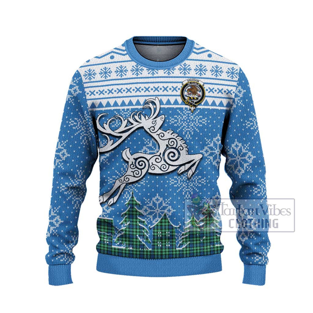 Tartan Vibes Clothing Graham Clan Christmas Ugly Sweater with Tartan and Celtic Raindeer Style