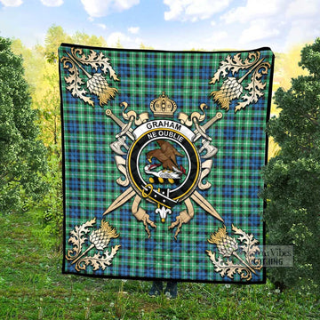 Graham Tartan Quilt with Family Crest and Scottish Golden Courage Shield