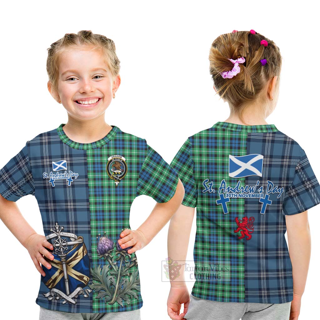 Tartan Vibes Clothing Graham Tartan Kid T-Shirt Happy St. Andrew's Day Half Tartan Style