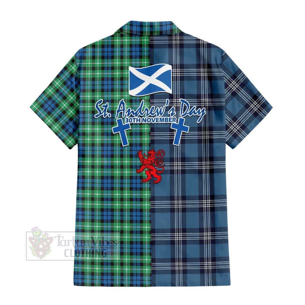 Tartan Vibes Clothing Graham Tartan Short Sleeve Button Shirt Happy St. Andrew's Day Half Tartan Style